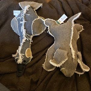 Pair of gently used Hunter canvas dog toys - goose/rabbit